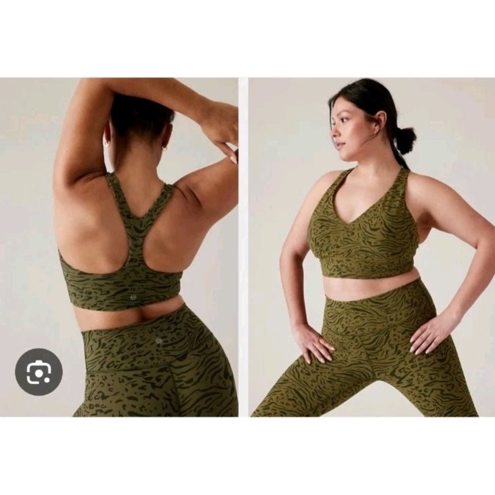 Athleta Transcend Plunge‎ Bra Nina Animal Print Olive Medium D-DD NWT Vita Free